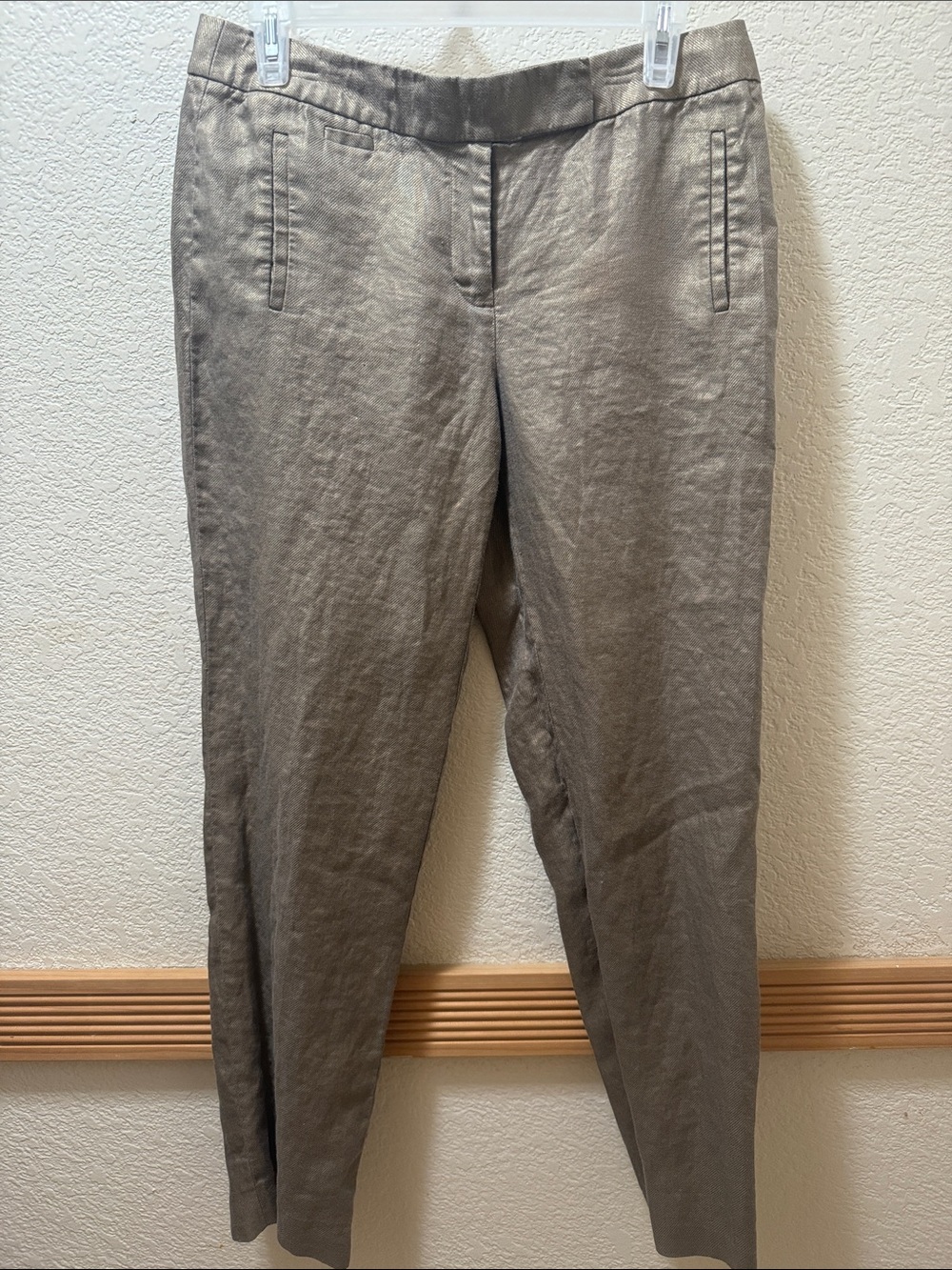 J. Crew Women’s  Slim Size 8 100% Shimmer Taupe 100% Linen -Blend trousers